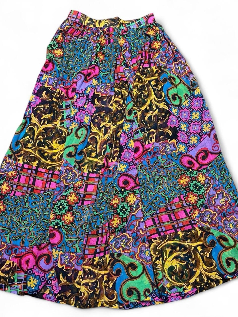 Women’s Colorful Pleated Skirt Multicolor Abstract Baroque Paisley Lightweight - Picture 2 of 7